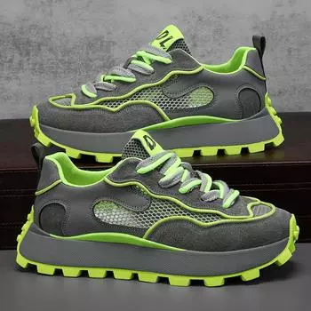 Модные зеленые кроссовки для мужчин на платформе, повседневная обувь, мужские спортивные кроссовки для бега, сетчатые дышащие кроссовки, летний уличный стиль 39 зелёный