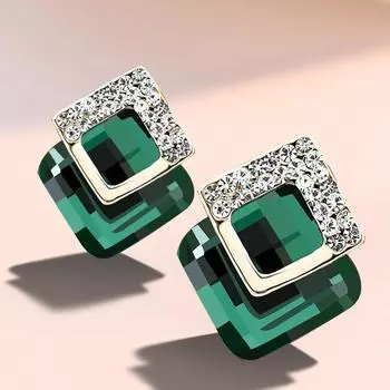 Модные зеленые квадратные серьги, женские очаровательные геометрические серьги-гвоздики, свадебные украшения для помолвки, подарки на годовщину зелёный