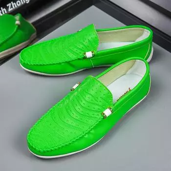 Модные зеленые мокасины на плоской подошве, мужская модная повседневная обувь без застежек для мужчин, мягкие, удобные, дышащие, нескользящие, мужские кожаные мокасины 39