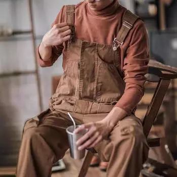 Модные зеленые мужские подтяжки в стиле ретро, хлопковые комбинезоны в американском стиле, свободный моющийся комбинезон для всех сезонов, мешковатые брюки полной длины, повседневные мягкие брюки XL зелёный