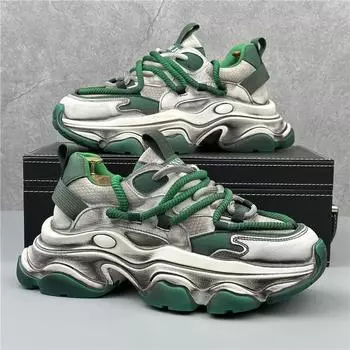 Модные зеленые повседневные кроссовки мужские удобные дышащие мужские кроссовки на толстой платформе дизайнерская спортивная обувь мужская уличная обувь 38 чёрный