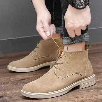 Модные желтые ботинки «Челси», мужские удобные классические ботинки с острым носком, мужские теплые мужские замшевые туфли на шнуровке, Zapatos Hombre Casual 38 хаки