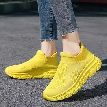 Модные желтые кроссовки Slip On для мужчин, сверхлегкие носки, обувь для мужчин, кроссовки на платформе, дышащие повседневные кроссовки для мужчин, кроссовки для бега 39