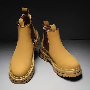 Модные желтые мужские ботинки кожаные ботильоны люксовый бренд мужские ботинки челси повседневная обувь с высоким верхом мужская классическая обувь для активного отдыха 37