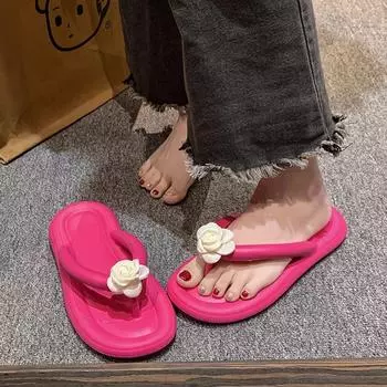 Модные жемчужные мягкие шлепанцы для женщин 2024 года, летние шлепанцы с застежкой-молнией на платформе, сандалии, женские легкие нескользящие пляжные тапочки 36 чёрный