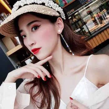 Модные жемчужные серьги с кисточками для женщин, модные длинные висячие серьги на цепочке 1Pair