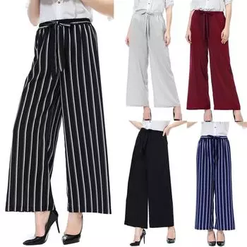 Модные женские эластичные талии Slim Fit повседневные свободные кружевные широкие брюки с высокой талией XL синий