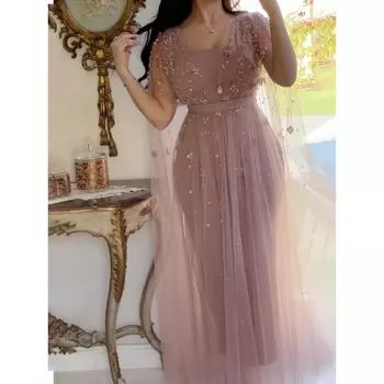 Модные женские элегантные безрукавные сетчатые кафтан-кафтан для подружек невесты на Ближнем Востоке, свадебные длинные платья, великолепные вечерние макси-бальные платья S розовый