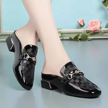 Модные женские элегантные черные туфли из мягкой искусственной кожи на квадратном каблуке для весны и лета, роскошные брендовые полые стразы, сплошной цвет 35(Foot22.5cm)