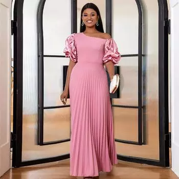 Модные женские элегантные короткие рукава плиссированные невесты подружки невесты свадебные макси длинные платья вечерние платья S розовый