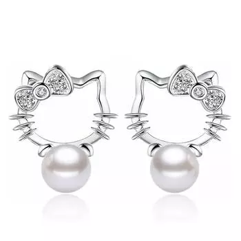 Модные женские элегантные серьги-кольца с жемчугом и серебряным покрытием