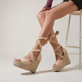 Модные женские эспадрильи с ремешком на щиколотке, сандалии на танкетке, женские туфли-лодочки на платформе, женские летние туфли, удобные туфли из льна и пеньковой ткани на высоком каблуке 36 чёрный