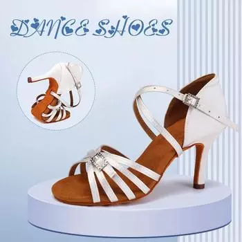Модные женские атласные танцевальные туфли для бальных танцев и латиноамериканского танго на мягкой подошве на каблуке 8,5 см 37 белый