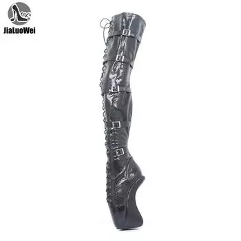Модные женские балетки на очень высоком каблуке 18 см со шнуровкой, пикантные высокие сапоги выше колена на змеиной молнии 36
