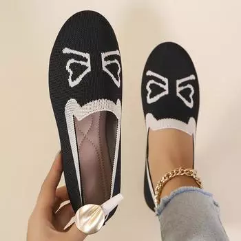 Модные женские балетки Новые туфли-лодочки с острым носком Женская обувь однотонная вязаная Слипоны Кроссовки Женские повседневные дышащие Балетки Лоферы 37 чёрный