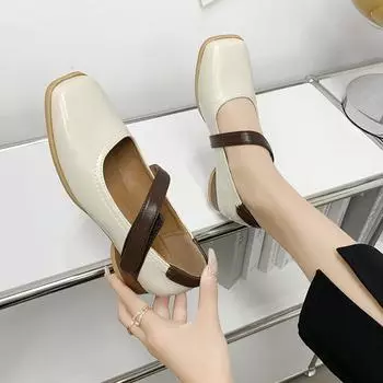 Модные женские балетки размера 35-40 с ремешком на щиколотке из натуральной кожи, туфли Мэри Джейн для женщин 2024 года, повседневные туфли на каждый день 35 бежевый