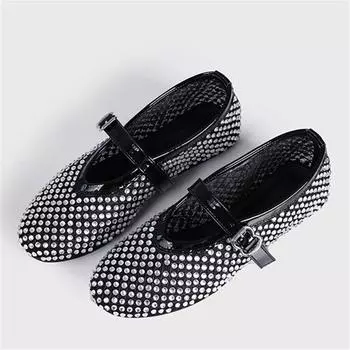 Модные женские балетки с ремешком на щиколотке, танцевальная обувь, женские сетчатые лоферы Мэри Джейн для вождения, эспадрильи с кристаллами 35