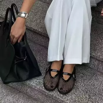 Модные женские балетки с сетчатым принтом, туфли-лодочки с круглым носком и пряжкой на ремешке 36