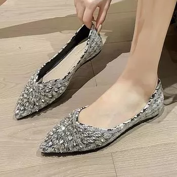 Модные женские балетки со стразами больших размеров 35-43, летние блестящие туфли на плоской подошве, женские туфли-лоферы с острым носком, женские мокасины на мягкой подошве 5 чёрный