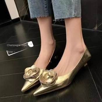 Модные женские банкетные туфли на высоком каблуке в британском стиле на шпильке с неглубоким горлышком 35 шампанского