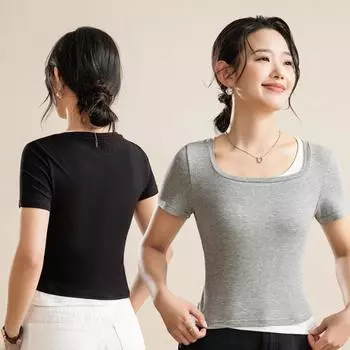 Модные женские базовые футболки с круглым вырезом и короткими рукавами, летние топы, футболки облегающего кроя, одежда Y2k, лоскутное шитье, классические трикотажные топы в рубчик на выход, укороченные топы M