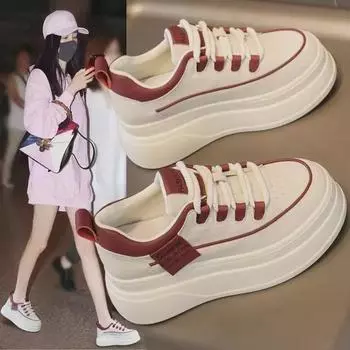 Модные женские белые кроссовки на толстой подошве с цветными акцентами, повседневная обувь, визуально увеличивающая рост. красный