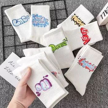 Модные женские белые носки средней длины в корейском стиле на все времена года No. 4; one size