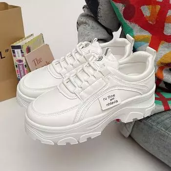 модные женские белые туфли из вулканизированной стали для студентов, спортивная обувь на толстой подошве, модные кроссовки на платформе, женские повседневные кроссовки на шнуровке для ходьбы 35 бежевый