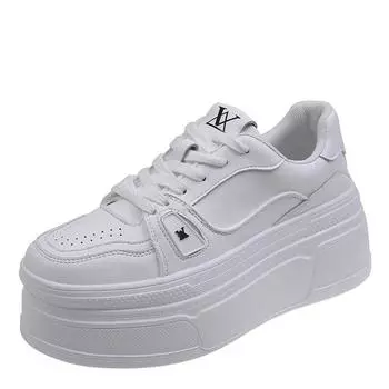 Модные женские белые туфли на платформе 5 см 2024 года, осень, новый стиль, студенческие кроссовки на толстой подошве, универсальная повседневная спортивная обувь для тенниса 35 чёрный