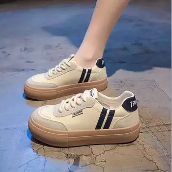 Модные женские белые туфли на весну и осень, новые дышащие универсальные туфли на платформе для спорта и отдыха на доске 35 коричневый