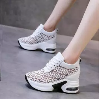 Модные женские белые туфли с сетчатой кружевной поверхностью, летние новые круглые туфли на плоской толстой подошве, дышащие женские спортивные туфли P792 35 бежевый