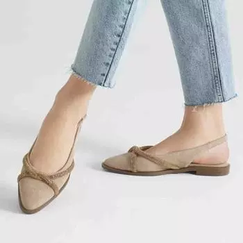 Модные женские бежевые замшевые женские туфли на плоской подошве с камнем