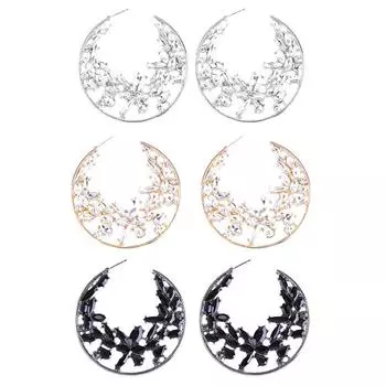 Модные женские блестящие серьги-кольца в форме цветка со стразами и круглым кругом White