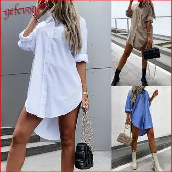 Модные женские блузки, повседневные однотонные офисные рубашки с лацканами и длинными рукавами, рубашки на пуговицах нестандартной формы, блузки, туники, топы S белый