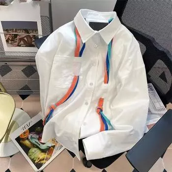 Модные женские блузки, свободные повседневные рубашки Elegance Tide с длинными рукавами, шикарная элегантность Tide, классические корейские блузки с кисточками, топы 2023, женская одежда L белый