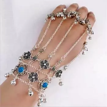 Модные женские бохо ретро цветок колокольчик рабская цепь ручная сбруя кольца браслет