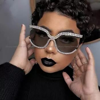 Модные женские большие солнцезащитные очки с бриллиантами, мужские модные винтажные солнцезащитные очки UV400, роскошные большие очки для защиты глаз, вечерние очки as picture красный