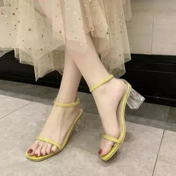 Модные женские босоножки 2024 года, сексуальные туфли с квадратным ремешком на высоком каблуке, базовая обувь, повседневные туфли-лодочки для вечеринок, женская мода, лето 35 бежевый