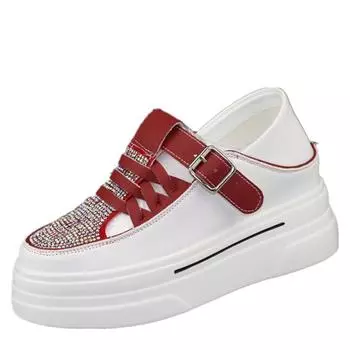 модные женские босоножки из кожи со стразами 8 см, сандалии с пряжками, летние модные кеды на платформе и танкетке, удобная женская обувь 34 розовый