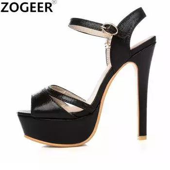 Модные женские босоножки, летние, сексуальные, на высоком каблуке, гладиаторские шлепанцы, на платформе, золотые, серебряные, роскошные, для вечеринки, свадьбы, женские, большого размера 34 чёрный