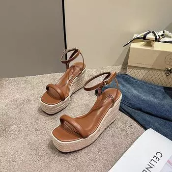 Модные женские босоножки Летняя женская обувь Босоножки на танкетке Повседневные босоножки Женские босоножки Босоножки на платформе Высокие каблуки 35 коричневый