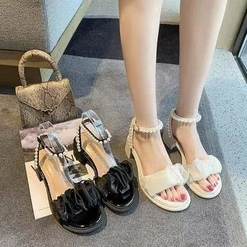 модные женские босоножки на каблуке модные женские туфли средней длины 2024 года с пряжкой на ремешке среднего размера для девочек роскошные бежевые новые ретро-гладиаторы удобные низкие колодки 35 бежевый