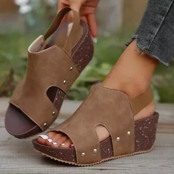 Модные женские босоножки на платформе 2024 года, новые женские туфли с заклепками, летняя мода, повседневные босоножки больших размеров Romen 36 хаки