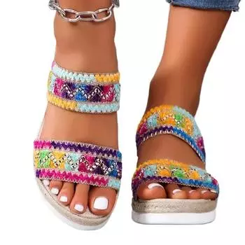 Модные женские босоножки на танкетке 2024 года, летние новые тапочки большого размера с цветным рисунком «рыбий рот», обувь для женщин 36 бежевый