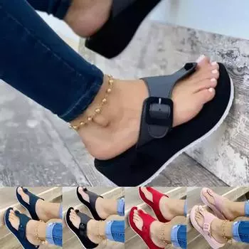 Модные женские босоножки на танкетке, летние повседневные шлепанцы без шнуровки на платформе, женские сандалии, вечерние сандалии с открытым носком 43 чёрный
