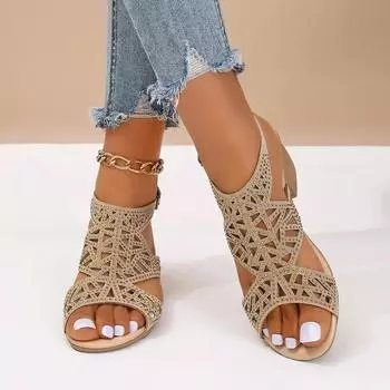 Модные женские босоножки на толстом каблуке со стразами, женские босоножки на толстой платформе с ремешком на щиколотке, женские летние повседневные пляжные туфли для отдыха 35 хаки