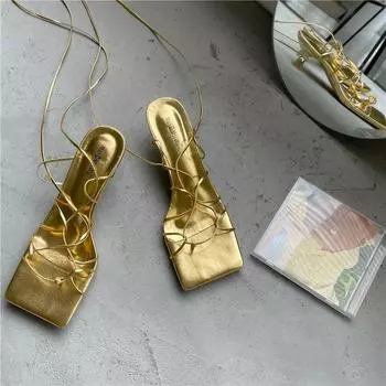 Модные женские босоножки на тонком низком каблуке со шнуровкой в римском стиле, летние гладиаторские повседневные сандалии с узкими ремешками, большой размер 445774 35 чёрный