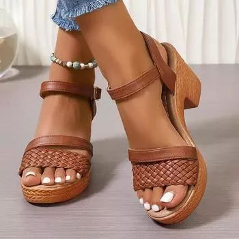 модные женские босоножки на высоком каблуке 2024 года, летние римские сандалии на толстой платформе, женские с ремешками на щиколотке, для отдыха на пляже 36 белый