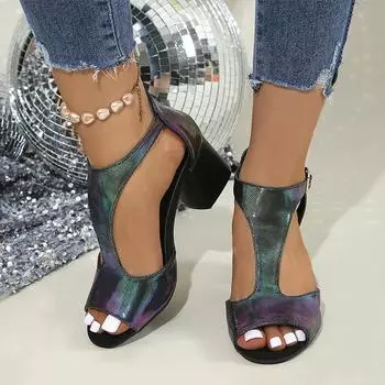 модные женские босоножки на высоком каблуке с открытым носком массивные туфли 2024 года летняя мода новые туфли для ходьбы туфли-лодочки элегантное трендовое платье женские туфли 34 фиолетовый