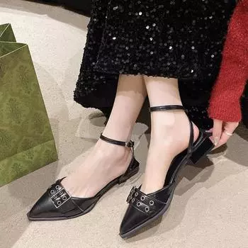 Модные женские босоножки на высоком каблуке с металлической пряжкой в стиле панк, женские босоножки на блочном каблуке с острым носком 2024 года, женские туфли белого цвета, Zapatos Mujer 35